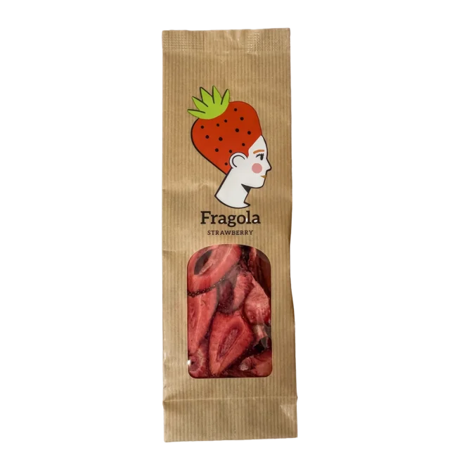 Fragola disidratata, confezione in carta con finestra
