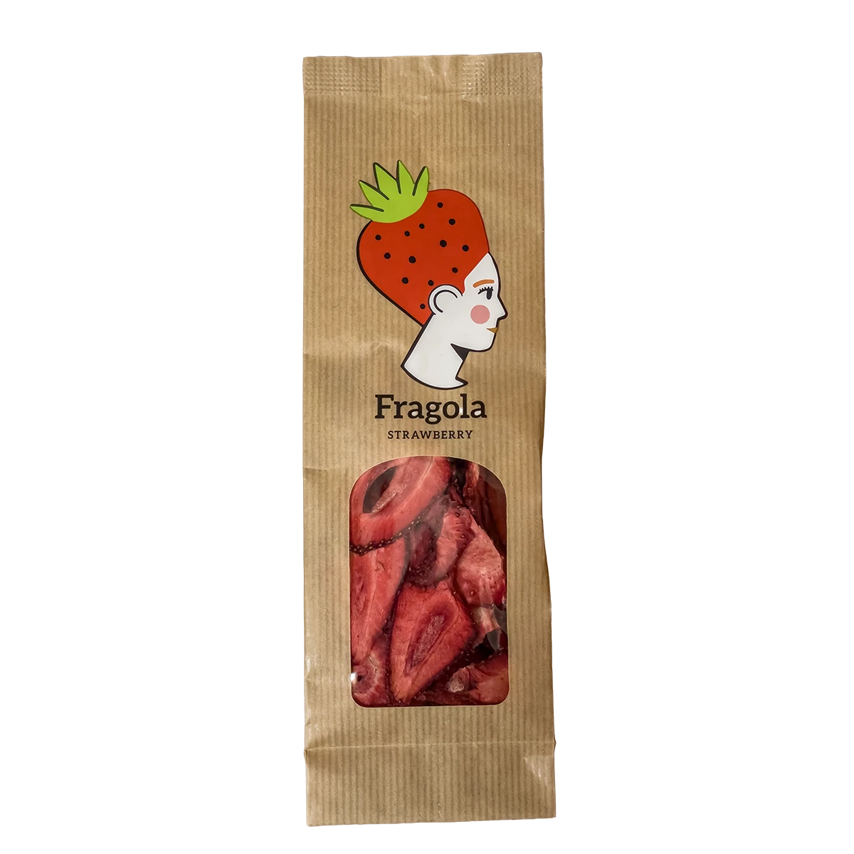 Fragola disidratata, confezione in carta con finestra